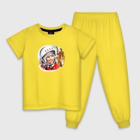 Детская пижама хлопок с принтом Гагарин № 1 в Екатеринбурге, 100% хлопок |  брюки и футболка прямого кроя, без карманов, на брюках мягкая резинка на поясе и по низу штанин
 | Тематика изображения на принте: 12 апреля | alekseevich | firs | gagarin | yuri | автограф | алексеевич | апрель | астронавт | восток | гагарин | день | космонавт | космонавтики | космос | первый | поехали | россия | русский | советский | ссср | юрий