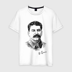 Мужская футболка хлопок с принтом Товарищ Сталин в Екатеринбурге, 100% хлопок | прямой крой, круглый вырез горловины, длина до линии бедер, слегка спущенное плечо. | Тематика изображения на принте: джугашвилли | иосиф виссарионович сталин | иосиф сталин | коба | сталин | товарищ сталин
