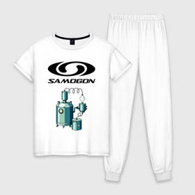 Женская пижама хлопок с принтом SAMOGON в Екатеринбурге, 100% хлопок | брюки и футболка прямого кроя, без карманов, на брюках мягкая резинка на поясе и по низу штанин | salomon | прикол | приколы | самогон | шутка | юмор