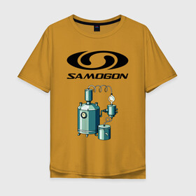 Мужская футболка хлопок Oversize с принтом SAMOGON в Екатеринбурге, 100% хлопок | свободный крой, круглый ворот, “спинка” длиннее передней части | salomon | прикол | приколы | самогон | шутка | юмор