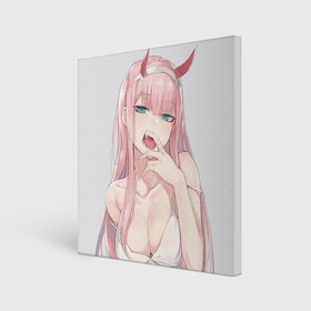 Холст квадратный с принтом Ahegao Zero Two в Екатеринбурге, 100% ПВХ |  | Тематика изображения на принте: ahegao | аниме | девушка | рисунок | тян | чертик