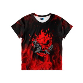 Детская футболка 3D с принтом CYBERPUNK 2077 KEANU REEVES в Екатеринбурге, 100% гипоаллергенный полиэфир | прямой крой, круглый вырез горловины, длина до линии бедер, чуть спущенное плечо, ткань немного тянется | bright | cd project red | cyberpunk 2077 | fire | flame | heat | keanu reeves | light | samurai | wildfire | искры | киану ривз | киберпанк 2077 | огненный | огонь | пламя | пожар | самураи