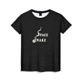 Женская футболка 3D с принтом Space snake в Екатеринбурге, 100% полиэфир ( синтетическое хлопкоподобное полотно) | прямой крой, круглый вырез горловины, длина до линии бедер | bite | cyborg snake | rick and morty | ship | snakes | space snake | vdgerir | рик и морти