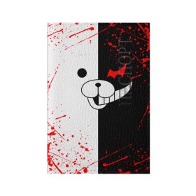 Обложка для паспорта матовая кожа с принтом MONOKUMA в Екатеринбурге, натуральная матовая кожа | размер 19,3 х 13,7 см; прозрачные пластиковые крепления | anime | bear | black  white | danganronpa | kurokuma | monodam | monokuma | monomi | monotaro | rabbit | school | shirokuma | аниме | главарь | мoноми | монокума | черно белый | школа