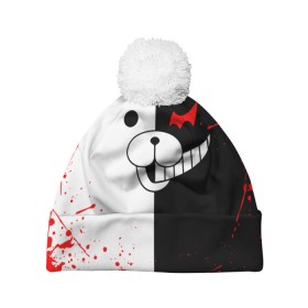 Шапка 3D c помпоном с принтом MONOKUMA в Екатеринбурге, 100% полиэстер | универсальный размер, печать по всей поверхности изделия | anime | bear | black  white | danganronpa | kurokuma | monodam | monokuma | monomi | monotaro | rabbit | school | shirokuma | аниме | главарь | мoноми | монокума | черно белый | школа