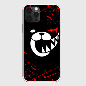 Чехол для iPhone 12 Pro с принтом Monokuma красные брызги в Екатеринбурге, силикон | область печати: задняя сторона чехла, без боковых панелей | anime | bear | black  white | danganronpa | kurokuma | monodam | monokuma | monomi | monotaro | rabbit | school | shirokuma | аниме | главарь | мoноми | монокума | черно белый | школа