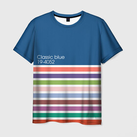 Мужская футболка 3D с принтом Pantone цвет года (с 2012 по 2020 гг.) в Екатеринбурге, 100% полиэфир | прямой крой, круглый вырез горловины, длина до линии бедер | в полоску | веб дизайнеру | декоратору | дизайнеру | институт pantone | классический синий | пантон | подарок дизайнеру | полосатый | полоска | полоски | разноцветный | синий | художнику | цвет 2020
