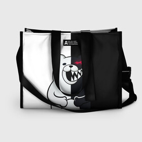 Сумка-шоппер 3D с принтом MONOKUMA в Екатеринбурге, 100% полиэстер | застегивается на металлическую кнопку; внутренний карман застегивается на молнию. Стенки укреплены специальным мягким материалом, чтобы защитить содержимое от несильных ударов
 | anime | bear | black  white | danganronpa | kurokuma | monodam | monokuma | monomi | monotaro | rabbit | school | shirokuma | аниме | главарь | мoноми | монокума | черно белый | школа