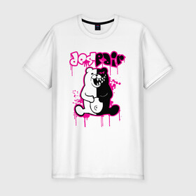 Мужская футболка хлопок Slim с принтом MONOKUMA в Екатеринбурге, 92% хлопок, 8% лайкра | приталенный силуэт, круглый вырез ворота, длина до линии бедра, короткий рукав | anime | bear | black | danganronpa | japan | monokuma | white | аниме | белое | медведь | монокума | черное | япония