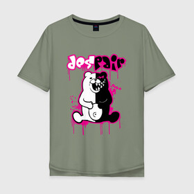 Мужская футболка хлопок Oversize с принтом MONOKUMA в Екатеринбурге, 100% хлопок | свободный крой, круглый ворот, “спинка” длиннее передней части | anime | bear | black | danganronpa | japan | monokuma | white | аниме | белое | медведь | монокума | черное | япония