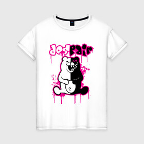 Женская футболка хлопок с принтом MONOKUMA в Екатеринбурге, 100% хлопок | прямой крой, круглый вырез горловины, длина до линии бедер, слегка спущенное плечо | anime | bear | black | danganronpa | japan | monokuma | white | аниме | белое | медведь | монокума | черное | япония