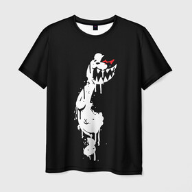 Мужская футболка 3D с принтом MONOKUMA в Екатеринбурге, 100% полиэфир | прямой крой, круглый вырез горловины, длина до линии бедер | Тематика изображения на принте: anime | bear | black | danganronpa | japan | monokuma | white | аниме | белое | медведь | монокума | черное | япония