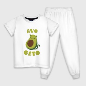 Детская пижама хлопок с принтом AvoCato в Екатеринбурге, 100% хлопок |  брюки и футболка прямого кроя, без карманов, на брюках мягкая резинка на поясе и по низу штанин
 | авокадо | авокадо кот | кот | кот авокадо | котейка | котик | кошечка