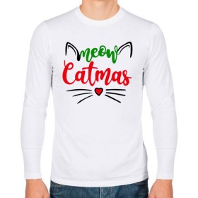 Мужской лонгслив хлопок с принтом Meow Catmas в Екатеринбурге, 100% хлопок |  | 