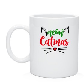 Кружка с принтом Meow Catmas в Екатеринбурге, керамика | объем — 330 мл, диаметр — 80 мм. Принт наносится на бока кружки, можно сделать два разных изображения | 