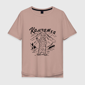 Мужская футболка хлопок Oversize с принтом Камчатка в Екатеринбурге, 100% хлопок | свободный крой, круглый ворот, “спинка” длиннее передней части | камчатка | медведь | природа | путешествие | путешествие по россии