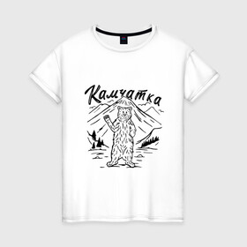 Женская футболка хлопок с принтом Камчатка в Екатеринбурге, 100% хлопок | прямой крой, круглый вырез горловины, длина до линии бедер, слегка спущенное плечо | камчатка | медведь | природа | путешествие | путешествие по россии