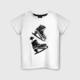 Детская футболка хлопок с принтом коньки в Екатеринбурге, 100% хлопок | круглый вырез горловины, полуприлегающий силуэт, длина до линии бедер | зимний спорт | катание на льду | коньки | конькобежный спорт | фигурное катание
