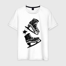 Мужская футболка хлопок с принтом коньки в Екатеринбурге, 100% хлопок | прямой крой, круглый вырез горловины, длина до линии бедер, слегка спущенное плечо. | зимний спорт | катание на льду | коньки | конькобежный спорт | фигурное катание