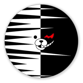 Коврик для мышки круглый с принтом monokuma в Екатеринбурге, резина и полиэстер | круглая форма, изображение наносится на всю лицевую часть | Тематика изображения на принте: danganronpa | monokuma | trigger happy havoc | аниме | игрушка | манга | медведь | монокума | монохром | мягкая игрушка робот | робот