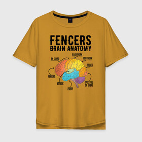 Мужская футболка хлопок Oversize с принтом Fences Brain Anatomy в Екатеринбурге, 100% хлопок | свободный крой, круглый ворот, “спинка” длиннее передней части | brain | fances | мозг | рапира | фехтовальщики | фехтование | шпага