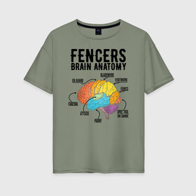 Женская футболка хлопок Oversize с принтом Fences Brain Anatomy в Екатеринбурге, 100% хлопок | свободный крой, круглый ворот, спущенный рукав, длина до линии бедер
 | brain | fances | мозг | рапира | фехтовальщики | фехтование | шпага