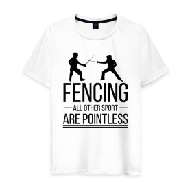 Мужская футболка хлопок с принтом Fencing в Екатеринбурге, 100% хлопок | прямой крой, круглый вырез горловины, длина до линии бедер, слегка спущенное плечо. | brain | fances | fencing | мозг | рапира | фехтовальщики | фехтование | шпага
