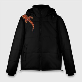 Мужская зимняя куртка 3D с принтом Ручной геккон в Екатеринбурге, верх — 100% полиэстер; подкладка — 100% полиэстер; утеплитель — 100% полиэстер | длина ниже бедра, свободный силуэт Оверсайз. Есть воротник-стойка, отстегивающийся капюшон и ветрозащитная планка. 

Боковые карманы с листочкой на кнопках и внутренний карман на молнии. | Тематика изображения на принте: варан | геккон | домашнее животное | игуана | любимец | люблю животных | милая ящерка | милый зверек | мой дракон | пресмыкающиеся | ручная ящерица | ручной геккон | ручной дракон | ручной зверек