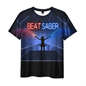 Мужская футболка 3D с принтом Beat Saber в Екатеринбурге, 100% полиэфир | прямой крой, круглый вырез горловины, длина до линии бедер | 3d | 3д | beat | saber | виртуальная | игра | реальность | ритм