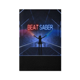 Обложка для паспорта матовая кожа с принтом Beat Saber в Екатеринбурге, натуральная матовая кожа | размер 19,3 х 13,7 см; прозрачные пластиковые крепления | Тематика изображения на принте: 3d | 3д | beat | saber | виртуальная | игра | реальность | ритм