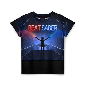 Детская футболка 3D с принтом Beat Saber в Екатеринбурге, 100% гипоаллергенный полиэфир | прямой крой, круглый вырез горловины, длина до линии бедер, чуть спущенное плечо, ткань немного тянется | 3d | 3д | beat | saber | виртуальная | игра | реальность | ритм