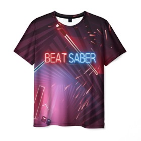 Мужская футболка 3D с принтом Beat Saber в Екатеринбурге, 100% полиэфир | прямой крой, круглый вырез горловины, длина до линии бедер | 3d | 3д | beat | saber | виртуальная | игра | реальность | ритм