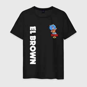 Мужская футболка хлопок с принтом BRAWL STARS EL BROWN. в Екатеринбурге, 100% хлопок | прямой крой, круглый вырез горловины, длина до линии бедер, слегка спущенное плечо. | Тематика изображения на принте: bea | bibi | brawl stars | colt | crow | el brown | leon | leon shark | max | nita | sally leon | shark | акула | беа | берли | биби | бравл старс | браун | ворон | кольт | леон | леон акула | макс | нита | шелли