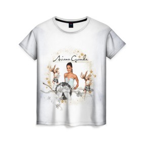Женская футболка 3D с принтом ARIANA GRANDE в Екатеринбурге, 100% полиэфир ( синтетическое хлопкоподобное полотно) | прямой крой, круглый вырез горловины, длина до линии бедер | 3d | ariana grande | арт | звезды | исполнительница | лого | логотип | музыка | надпись | облако | певица | эмблема
