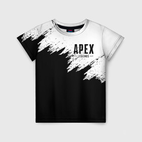 Детская футболка 3D с принтом APEX LEGENDS | АПЕКС ЛЕГЕНДС в Екатеринбурге, 100% гипоаллергенный полиэфир | прямой крой, круглый вырез горловины, длина до линии бедер, чуть спущенное плечо, ткань немного тянется | apex | apex legends | battle | battle royal | bloodhound | titanfall | wraith | апекс | апекс легендс | батл рояль | битва | война | каустик | королевская битва