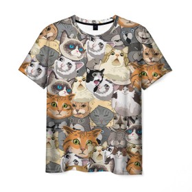 Мужская футболка 3D с принтом ALL CATS MEMES в Екатеринбурге, 100% полиэфир | прямой крой, круглый вырез горловины, длина до линии бедер | cats | mem | memes | mems | кот | коты | кошки | мемс | мемы | мэмы