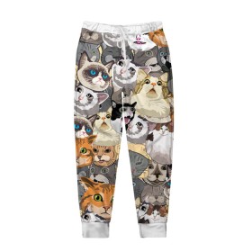 Мужские брюки 3D с принтом ALL CATS MEMES в Екатеринбурге, 100% полиэстер | манжеты по низу, эластичный пояс регулируется шнурком, по бокам два кармана без застежек, внутренняя часть кармана из мелкой сетки | Тематика изображения на принте: cats | mem | memes | mems | кот | коты | кошки | мемс | мемы | мэмы
