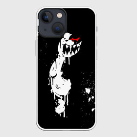 Чехол для iPhone 13 mini с принтом Монокума белые брызги в Екатеринбурге,  |  | Тематика изображения на принте: danganronpa | eye | monokuma | paint | аватар | антагонист | брызги | глаз | игрушка | краска | медведь | монокума | мягкая | панда | потёки | робот