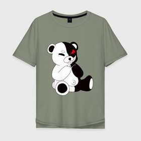 Мужская футболка хлопок Oversize с принтом Monokuma в Екатеринбурге, 100% хлопок | свободный крой, круглый ворот, “спинка” длиннее передней части | danganronpa | eye | monokuma | аватар | антагонист | глаз | игрушка | медведь | монокума | мягкая | панда | робот