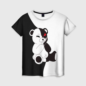 Женская футболка 3D с принтом Monokuma в Екатеринбурге, 100% полиэфир ( синтетическое хлопкоподобное полотно) | прямой крой, круглый вырез горловины, длина до линии бедер | danganronpa | eye | monokuma | аватар | антагонист | глаз | игрушка | медведь | монокума | мягкая | панда | робот