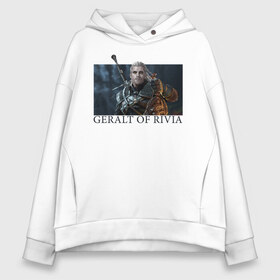 Женское худи Oversize хлопок с принтом GERALT OF RIVIA в Екатеринбурге, френч-терри — 70% хлопок, 30% полиэстер. Мягкий теплый начес внутри —100% хлопок | боковые карманы, эластичные манжеты и нижняя кромка, капюшон на магнитной кнопке | geralt of rivia | witcher | ведьмак | геральт из ривии | игра ведьмак | сериал ведьмак