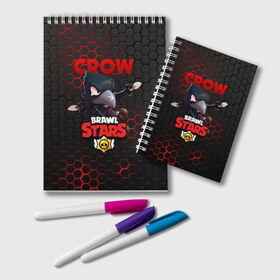 Блокнот с принтом BRAWL STARS CROW в Екатеринбурге, 100% бумага | 48 листов, плотность листов — 60 г/м2, плотность картонной обложки — 250 г/м2. Листы скреплены удобной пружинной спиралью. Цвет линий — светло-серый
 | bibi | brawl stars | crow | el brown | leon | leon shark | max | sally leon | shark | stars | акула | биби | ворон | леон