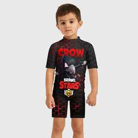 Детский купальный костюм 3D с принтом BRAWL STARS CROW | ВОРОН в Екатеринбурге, Полиэстер 85%, Спандекс 15% | застежка на молнии на спине | bibi | brawl stars | crow | el brown | leon | leon shark | max | sally leon | shark | stars | акула | биби | ворон | леон