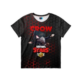Детская футболка 3D с принтом BRAWL STARS CROW в Екатеринбурге, 100% гипоаллергенный полиэфир | прямой крой, круглый вырез горловины, длина до линии бедер, чуть спущенное плечо, ткань немного тянется | bibi | brawl stars | crow | el brown | leon | leon shark | max | sally leon | shark | stars | акула | биби | ворон | леон