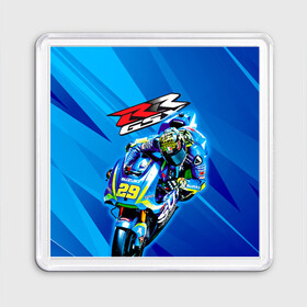 Магнит 55*55 с принтом Suzuki MotoGP в Екатеринбурге, Пластик | Размер: 65*65 мм; Размер печати: 55*55 мм | bike | bikes | moto | moto gp | motogp | motorcycle | suzuki | suzuki moto gp | suzuki motogp | байкер | мото | мото гп | мотогонки | мотогп | мотоцикл | мотоциклист | мотоциклы | сузуки | сузуки мото | сузуки мотогп