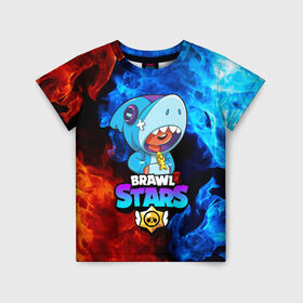 Детская футболка 3D с принтом BRAWL STARS LEON SHARK в Екатеринбурге, 100% гипоаллергенный полиэфир | прямой крой, круглый вырез горловины, длина до линии бедер, чуть спущенное плечо, ткань немного тянется | bibi | brawl stars | crow | el brown | leon | leon shark | max | sally leon | shark | stars | акула | биби | ворон | леон