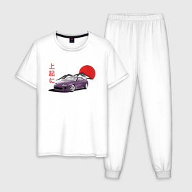 Мужская пижама хлопок с принтом Toyota Supra A80 в Екатеринбурге, 100% хлопок | брюки и футболка прямого кроя, без карманов, на брюках мягкая резинка на поясе и по низу штанин
 | Тематика изображения на принте: 