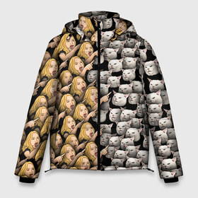 Мужская зимняя куртка 3D с принтом Девушки орут на котиков в Екатеринбурге, верх — 100% полиэстер; подкладка — 100% полиэстер; утеплитель — 100% полиэстер | длина ниже бедра, свободный силуэт Оверсайз. Есть воротник-стойка, отстегивающийся капюшон и ветрозащитная планка. 

Боковые карманы с листочкой на кнопках и внутренний карман на молнии. | Тематика изображения на принте: cat | meme | девушка | женщина | истерика | кот | котик | котики | коты | кошка | крик | кричит | мем | паттерн