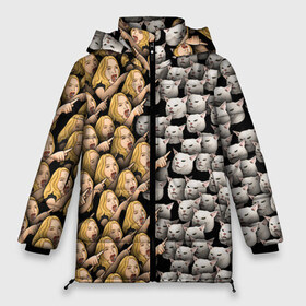 Женская зимняя куртка 3D с принтом Девушки орут на котиков в Екатеринбурге, верх — 100% полиэстер; подкладка — 100% полиэстер; утеплитель — 100% полиэстер | длина ниже бедра, силуэт Оверсайз. Есть воротник-стойка, отстегивающийся капюшон и ветрозащитная планка. 

Боковые карманы с листочкой на кнопках и внутренний карман на молнии | Тематика изображения на принте: cat | meme | девушка | женщина | истерика | кот | котик | котики | коты | кошка | крик | кричит | мем | паттерн