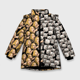 Зимняя куртка для девочек 3D с принтом Девушки орут на котиков в Екатеринбурге, ткань верха — 100% полиэстер; подклад — 100% полиэстер, утеплитель — 100% полиэстер. | длина ниже бедра, удлиненная спинка, воротник стойка и отстегивающийся капюшон. Есть боковые карманы с листочкой на кнопках, утяжки по низу изделия и внутренний карман на молнии. 

Предусмотрены светоотражающий принт на спинке, радужный светоотражающий элемент на пуллере молнии и на резинке для утяжки. | Тематика изображения на принте: cat | meme | девушка | женщина | истерика | кот | котик | котики | коты | кошка | крик | кричит | мем | паттерн